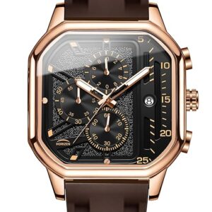 HORIZEN Large Square Dial Chronograph Luxury Analogue Watch for Men (Black)