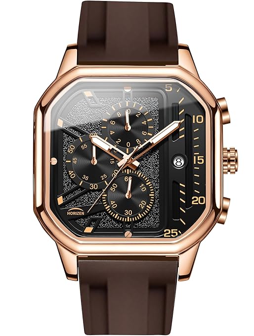 HORIZEN Large Square Dial Chronograph Luxury Analogue Watch for Men (Black)